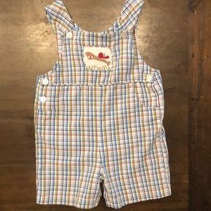 Adorable 2T plaid smocked baseball short overall